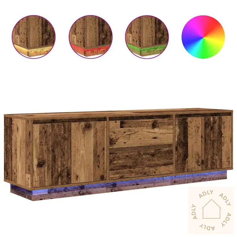 Tv-Benk Med Led-Lys Gammelt Tre 160,5X41X50 Cm