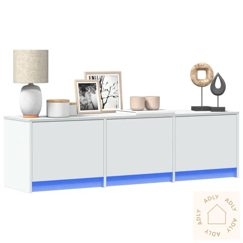 Tv-Benk Med Led Hvit 140X34X40 Cm Konstruert Tre