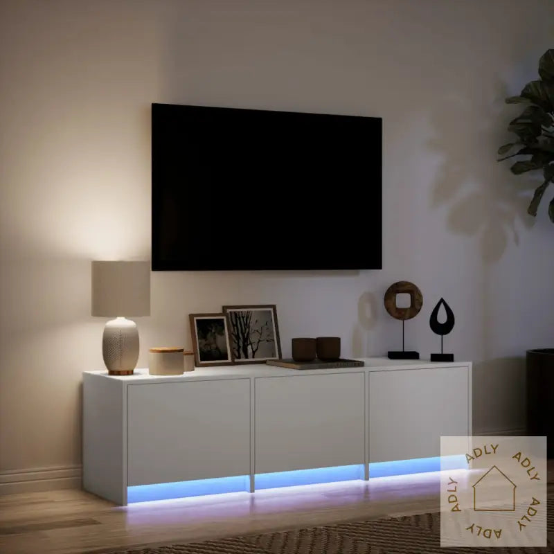 Tv-Benk Med Led Hvit 140X34X40 Cm Konstruert Tre