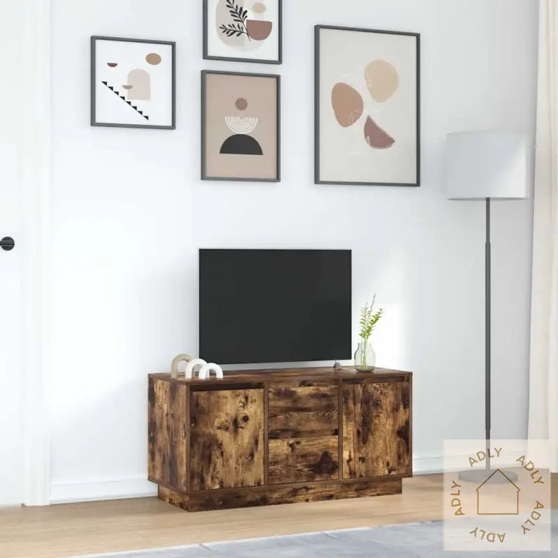 Tv-Benk Med Led-Lys Røkt Eik 100X41X50 Cm