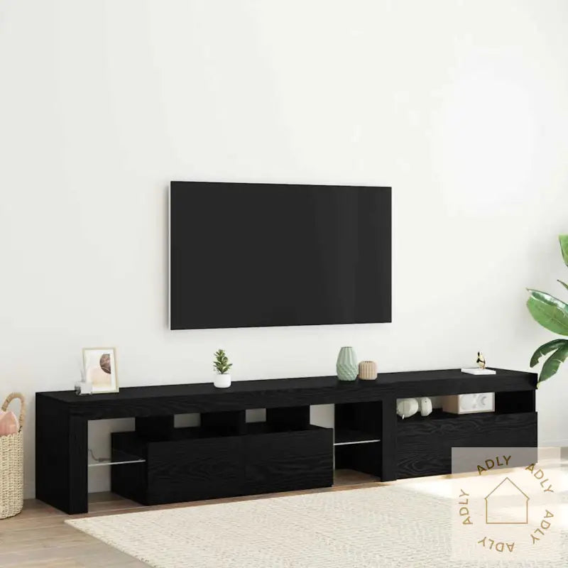Tv-Skap 2 Stk Med Led-Lamper Svart Eik Konstruert Tre