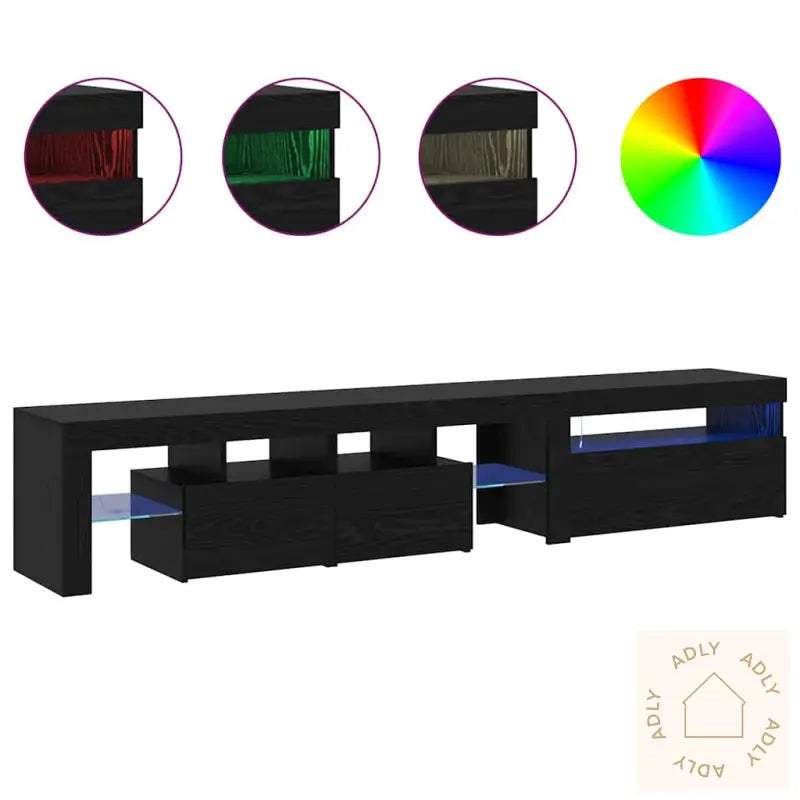 Tv-Skap 2 Stk Med Led-Lamper Svart Eik Konstruert Tre