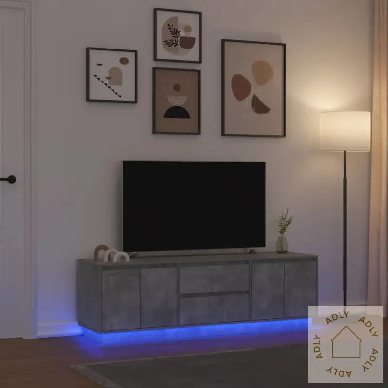 Tv-Benk Med Led-Lys Betonggrå 160,5X41X50 Cm