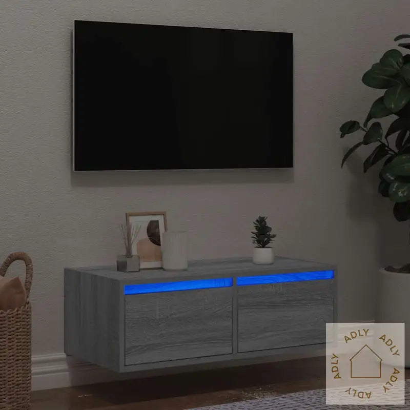Tv-Benk Med Led-Lys Grå Sonoma 75X35,5X25 Cm