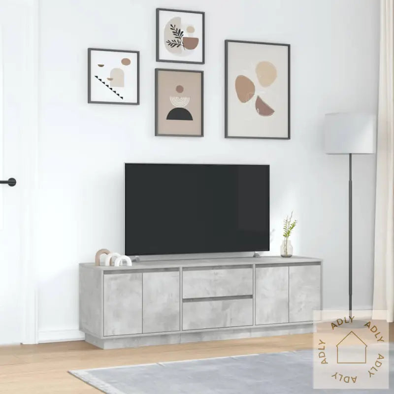 Tv-Benk Med Led-Lys Betonggrå 160,5X41X50 Cm