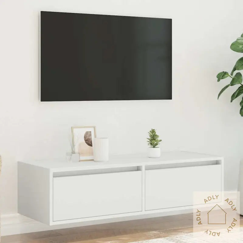 Tv-Benk Med Led-Lys Hvit 100X35,5X25 Cm