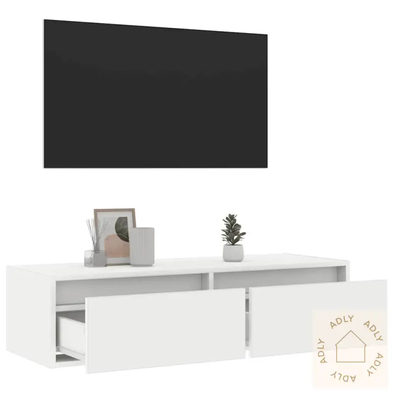 Tv-Benk Med Led-Lys Hvit 100X35,5X25 Cm