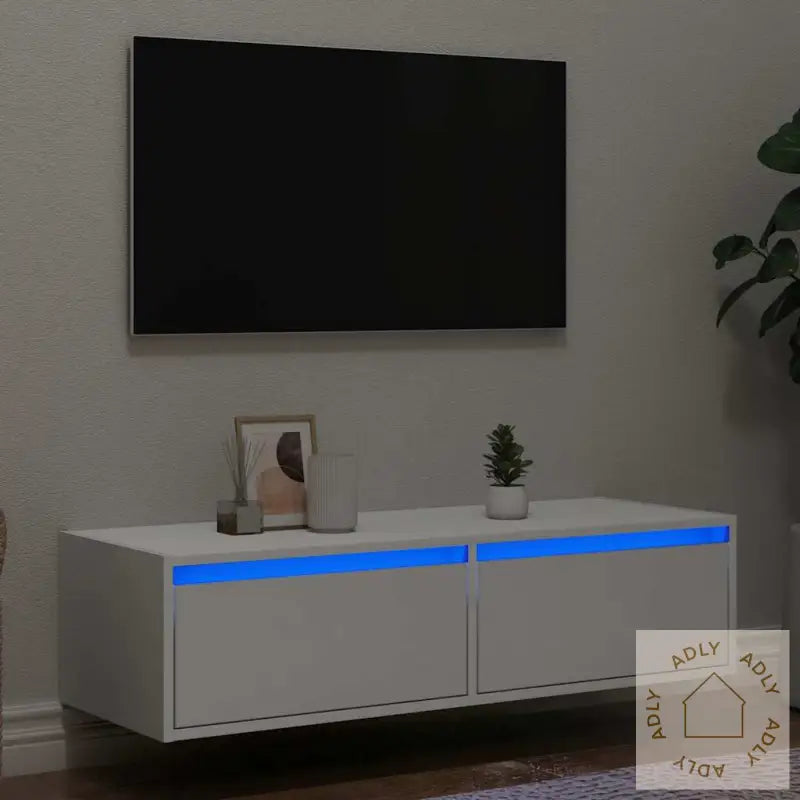 Tv-Benk Med Led-Lys Hvit 100X35,5X25 Cm