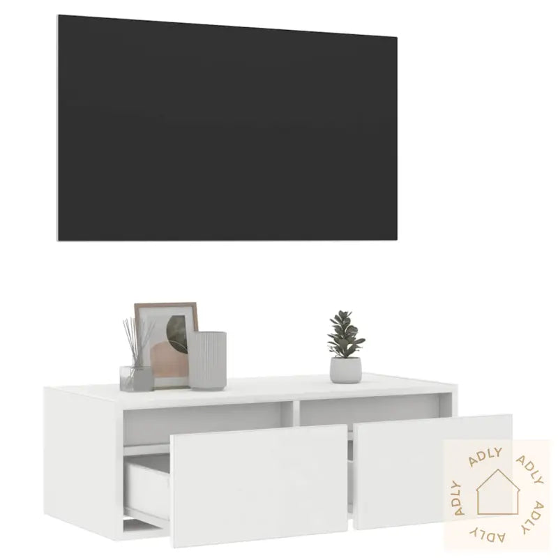Tv-Benk Med Led-Lys Hvit 75X35,5X25 Cm