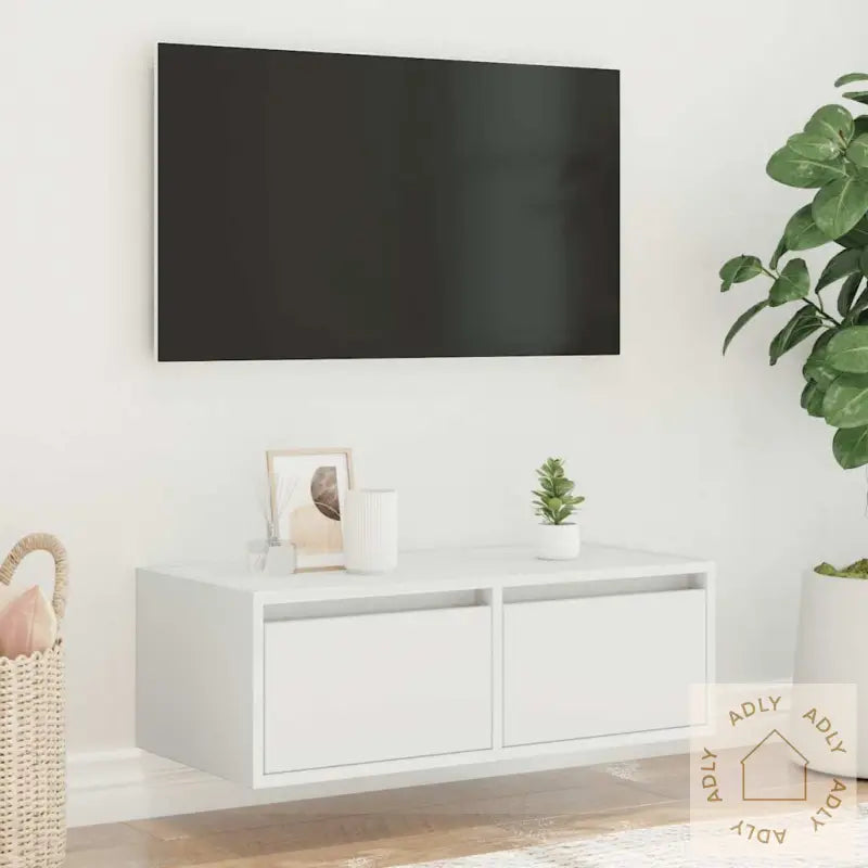 Tv-Benk Med Led-Lys Hvit 75X35,5X25 Cm