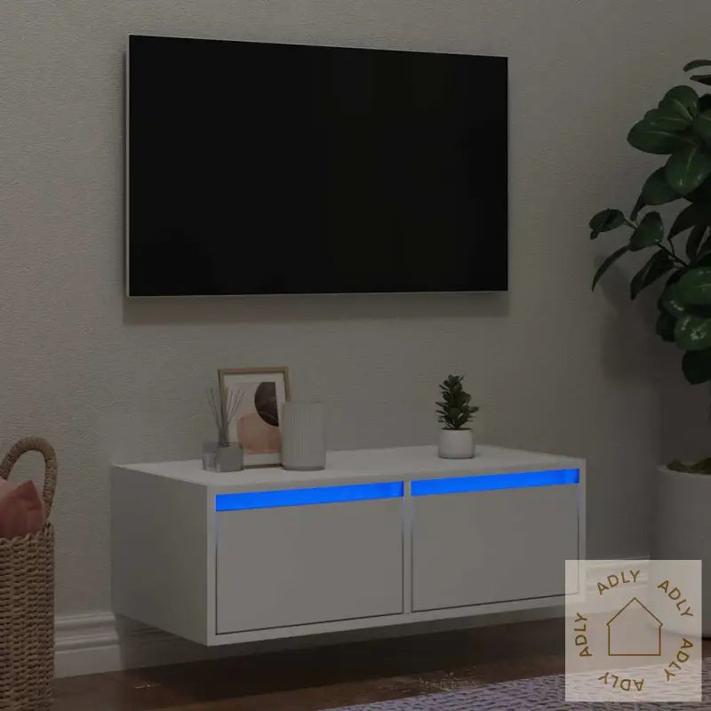 Tv-Benk Med Led-Lys Hvit 75X35,5X25 Cm