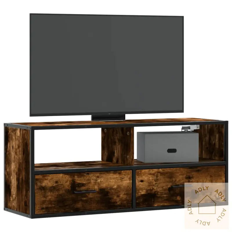 Tv-Benk Røkt Eik 100X31X39,5 Cm Konstruert Tre Og Metall
