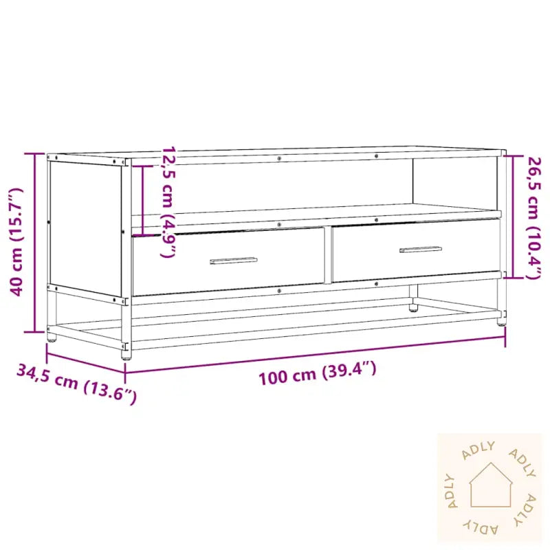 Tv-Benk Grå Sonoma 100X34,5X40 Cm Konstruert Tre Og Metall