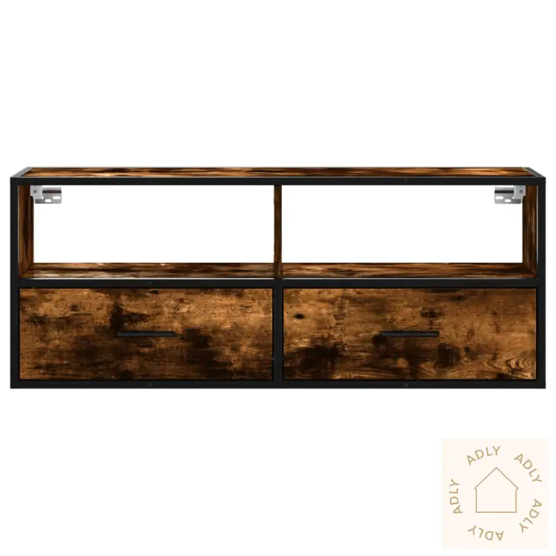 Tv-Benk Røkt Eik 100X31X39,5 Cm Konstruert Tre Og Metall