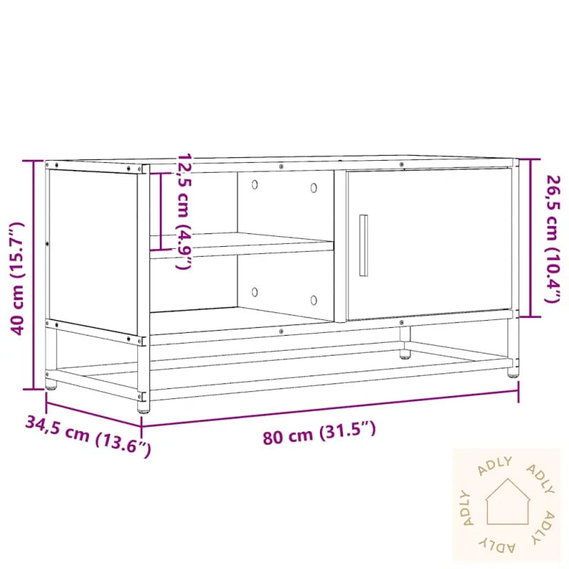 Tv-Benk Grå Sonoma 80X34,5X40 Cm Konstruert Tre Og Metall