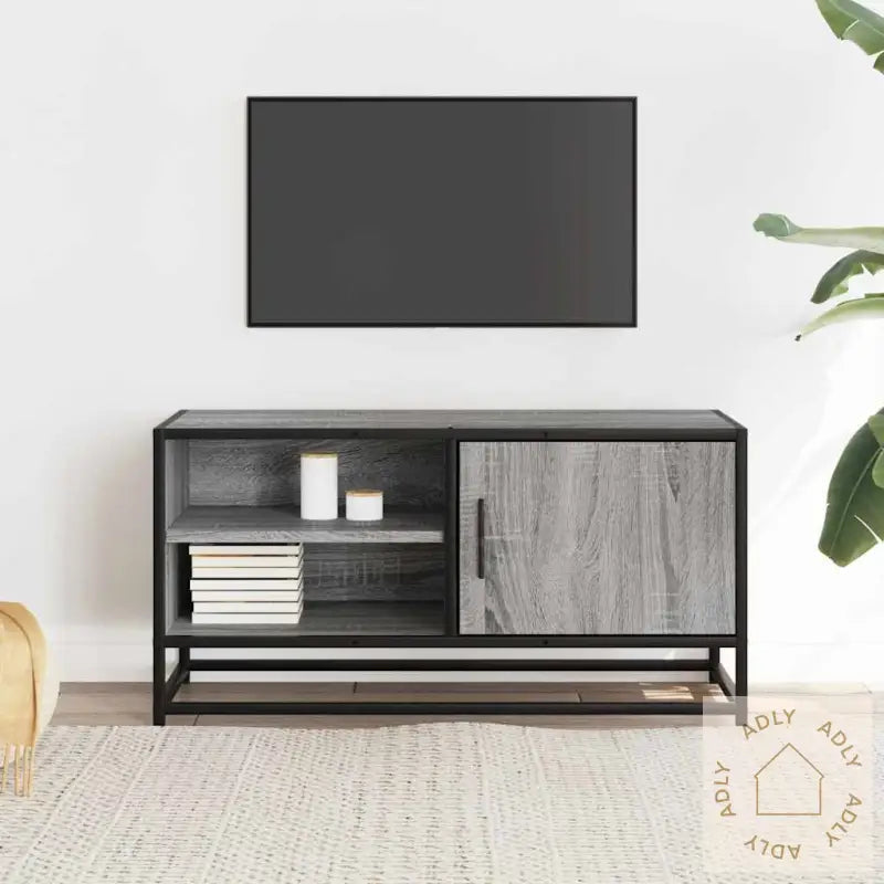 Tv-Benk Grå Sonoma 80X34,5X40 Cm Konstruert Tre Og Metall