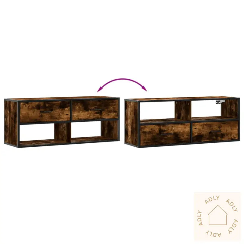 Tv-Benk Røkt Eik 100X31X39,5 Cm Konstruert Tre Og Metall