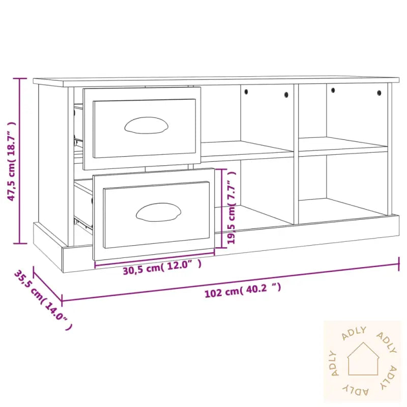 Tv-Benk Grå Sonoma 102X35,5X47,5 Cm Konstruert Tre