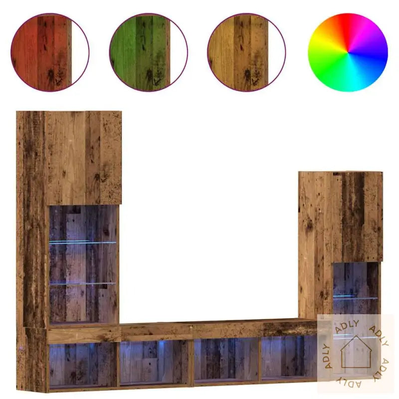 Tv-Skap Med Led-Lamper Gamle Tre 40,5X30X102 Cm