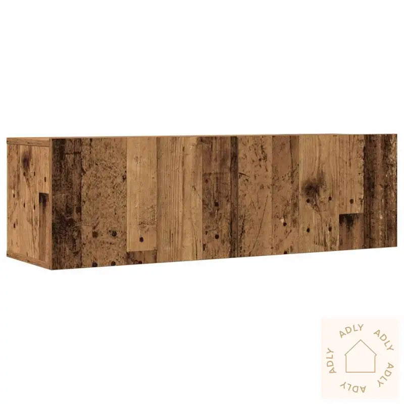 Tv-Skapsett 4 Deler Veggmontert Gammelt Tre Konstruert Tre