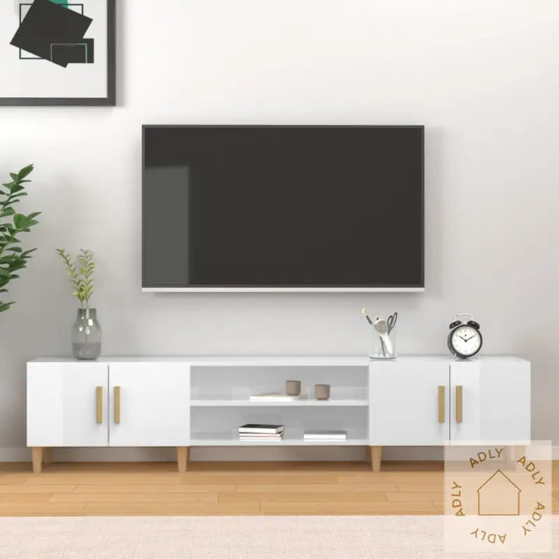 Tv-Benk Høyglans Hvit 180X31,5X40 Cm Konstruert Tre