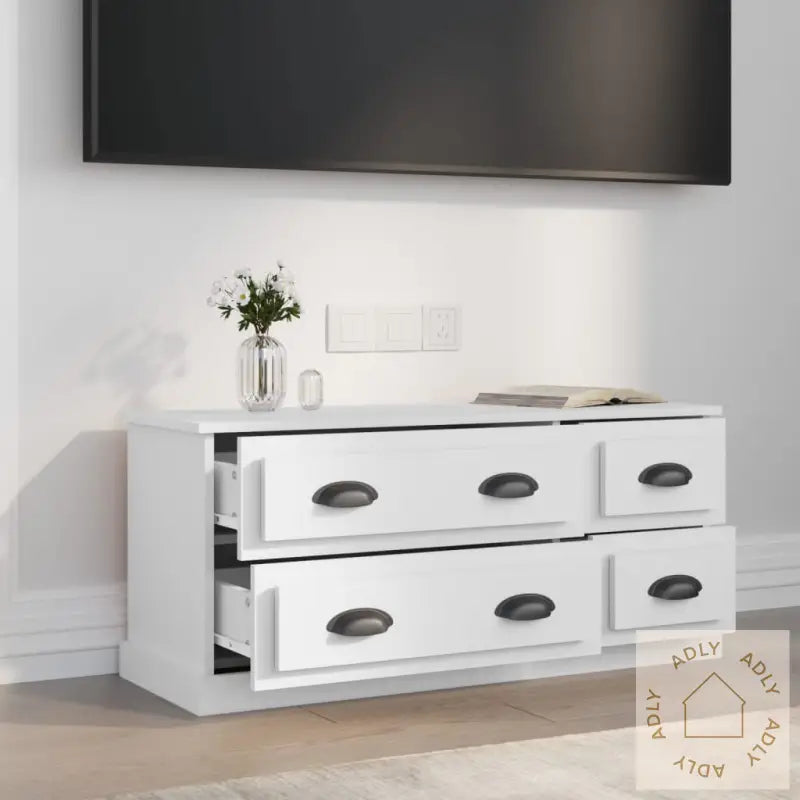 Tv-Benk Hvit 100X35,5X45 Cm Konstruert Tre