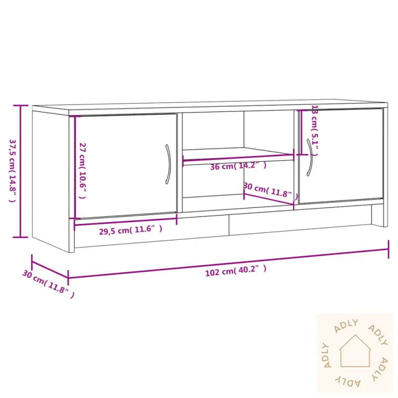Tv-Benk Grå Sonoma 102X30X37,5 Cm Konstruert Tre