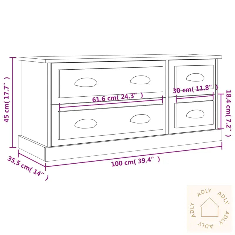 Tv-Benk Hvit 100X35,5X45 Cm Konstruert Tre