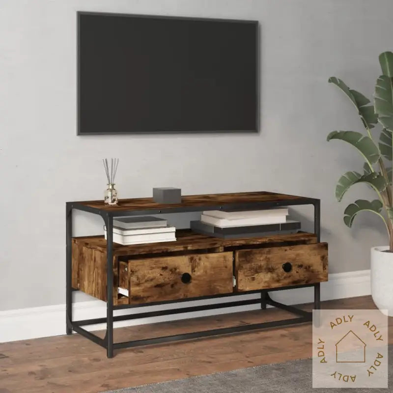 Tv-Benk Røkt Eik 80X35X45 Cm Konstruert Tre