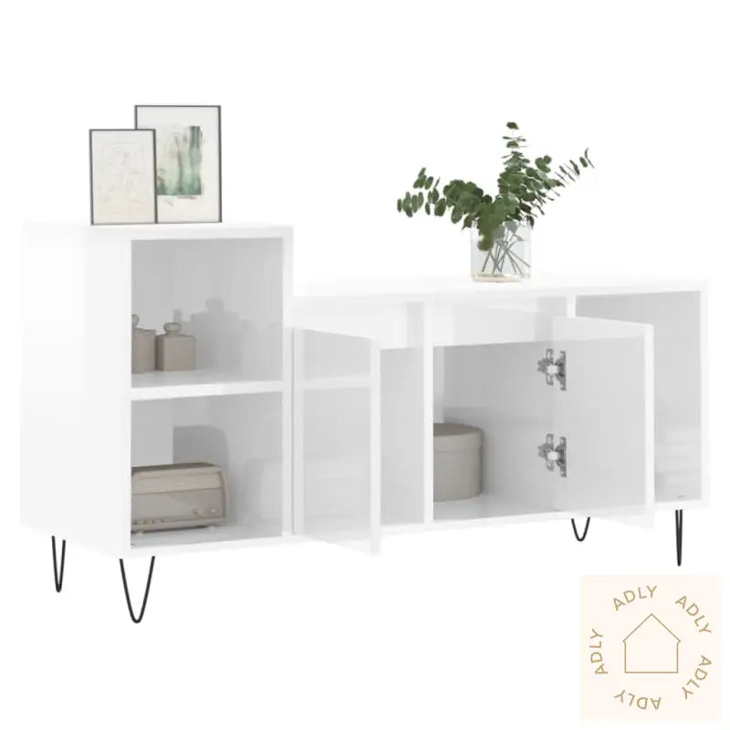 Tv-Benk Høyglans Hvit 100X35X55 Cm Konstruert Tre