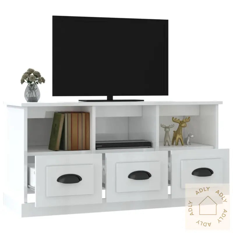 Tv-Benk Høyglans Hvit 100X35X50 Cm Konstruert Tre