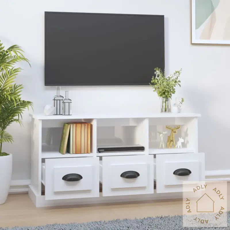 Tv-Benk Høyglans Hvit 100X35X50 Cm Konstruert Tre