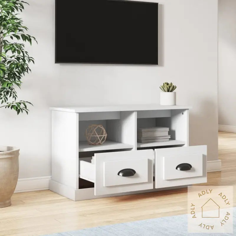 Tv-Benk Hvit 80X35X50 Cm Konstruert Tre