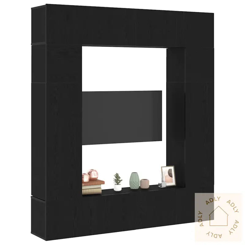 8 Deler Tv-Skap Sett I Svart Eik