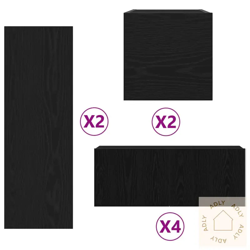 8 Deler Tv-Skap Sett I Svart Eik