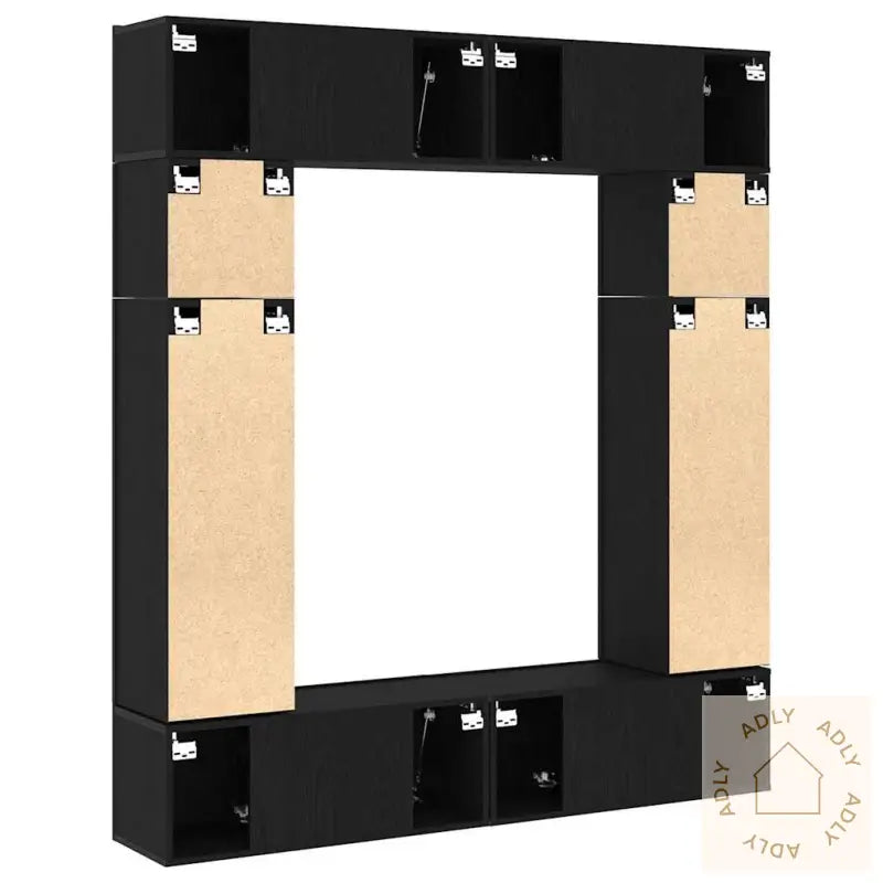 8 Deler Tv-Skap Sett I Svart Eik