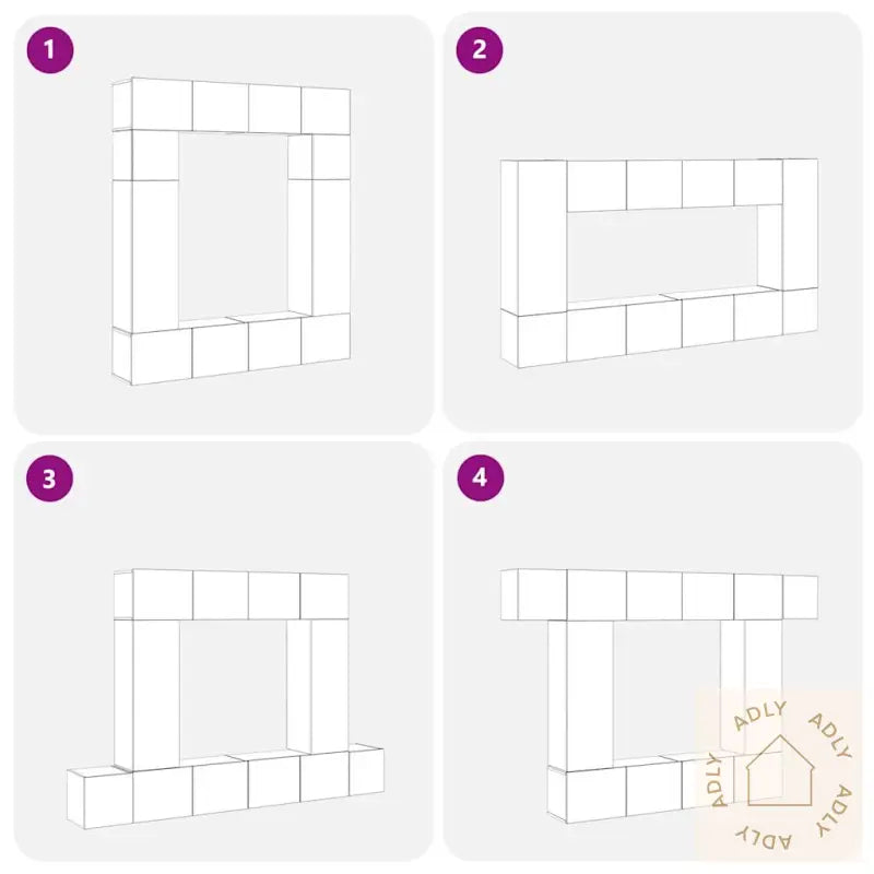 8 Deler Tv-Skap Sett I Svart Eik
