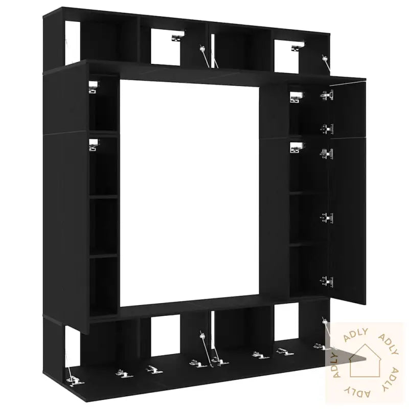 8 Deler Tv-Skap Sett I Svart Eik