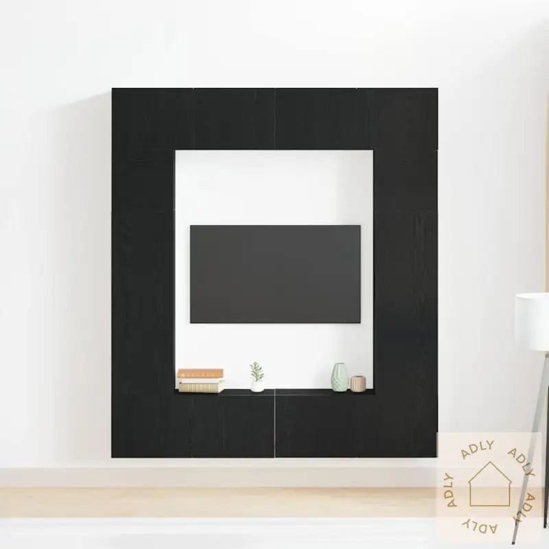 8 Deler Tv-Skap Sett I Svart Eik