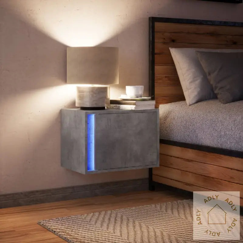 Vegghengt Nattbord Med Led-Lys Betonggrå