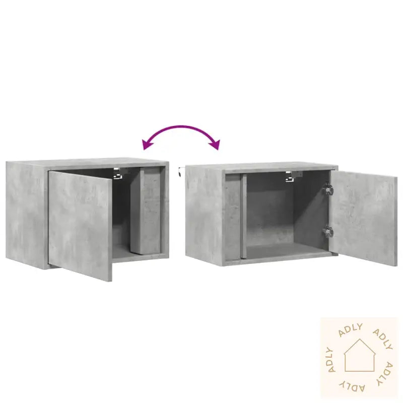 Vegghengt Nattbord Med Led-Lys Betonggrå