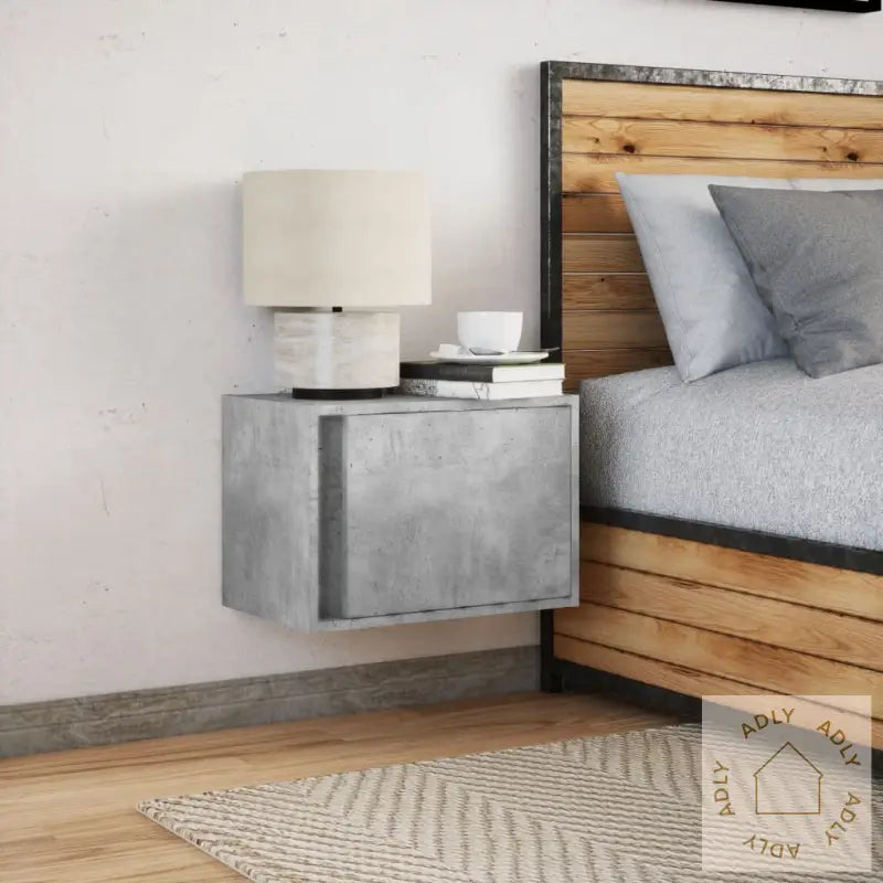 Vegghengt Nattbord Med Led-Lys Betonggrå