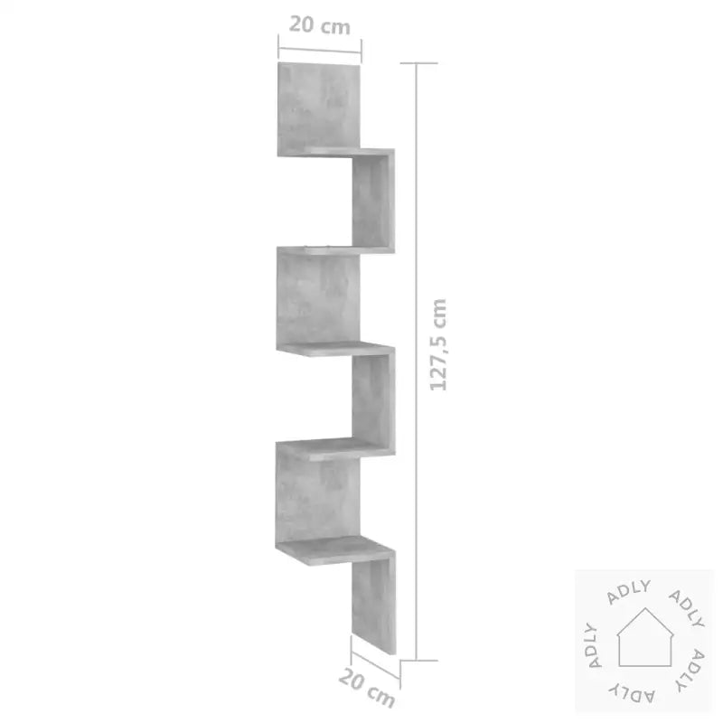 Veggmontert Hjørnehylle Betonggrå 20X20X127,5 Cm Konstruert Tre