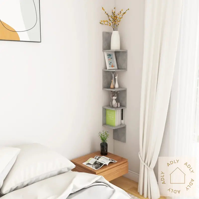 Veggmontert Hjørnehylle Betonggrå 20X20X127,5 Cm Konstruert Tre