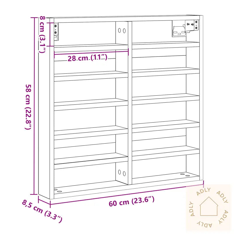 Vitrine Kabinett Svart Eik 60X8,5X58 Cm Konstruert Tre
