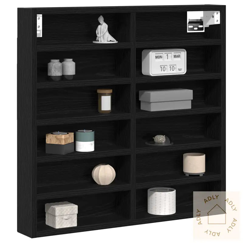 Vitrine Kabinett Svart Eik 60X8,5X58 Cm Konstruert Tre