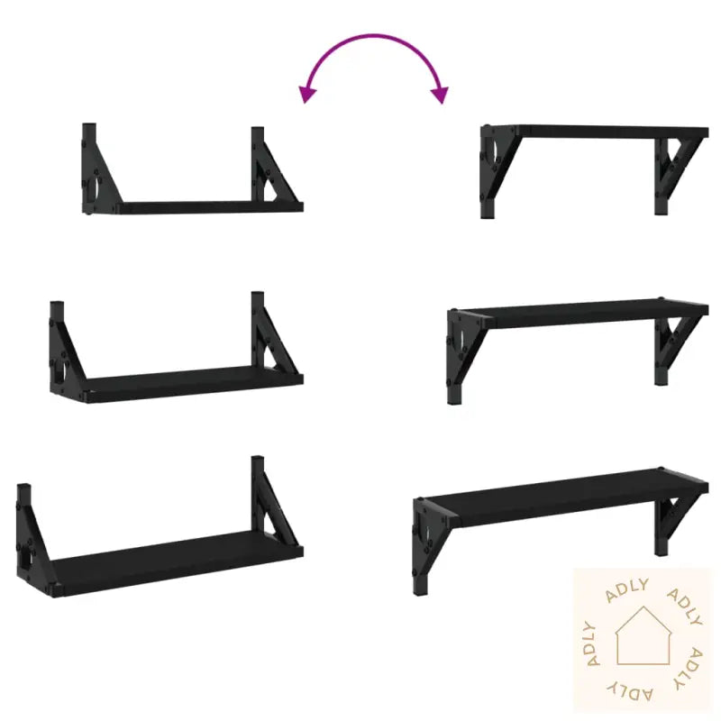 Vegghyllesett 3 Stk Svart Konstruert Tre