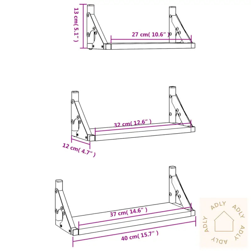 Vegghyllesett 3 Stk Svart Konstruert Tre