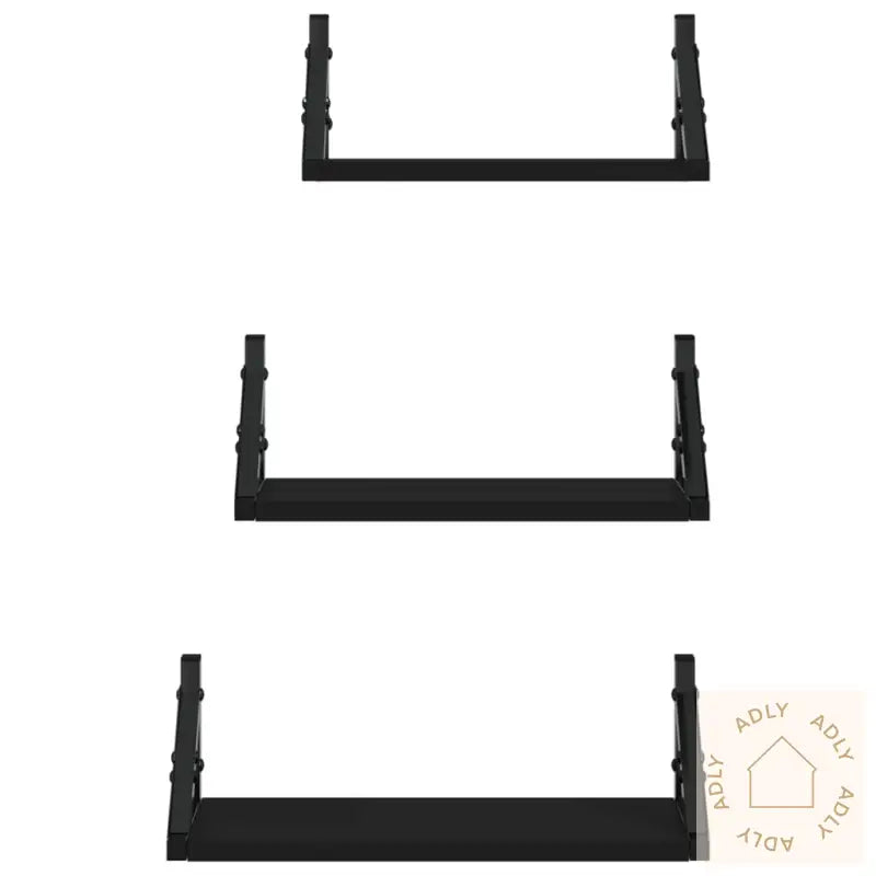 Vegghyllesett 3 Stk Svart Konstruert Tre