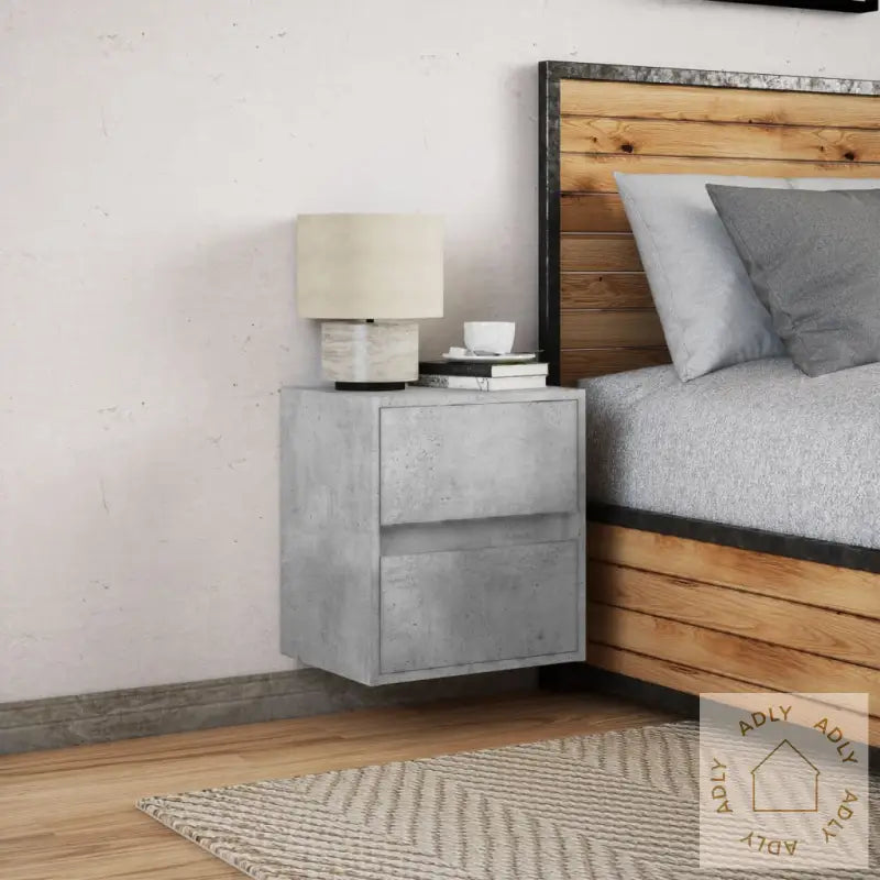 Vegghengt Nattbord Med Led-Lys Betonggrå
